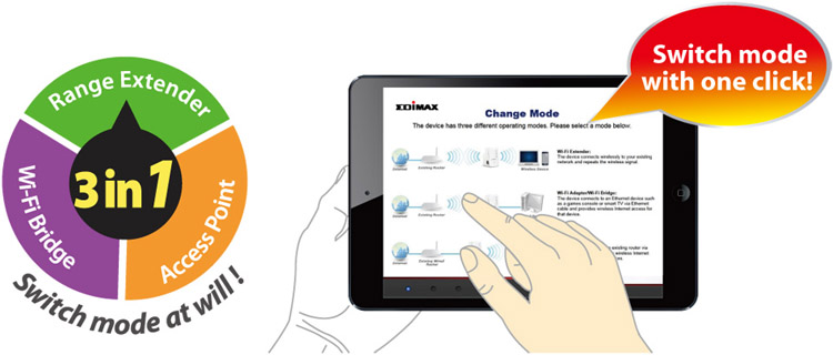 Edimax EW-7438RPn Mini Wi-Fi Range Extender, Smart 3-in-1 Extender, Access Point And Wireless Bridge